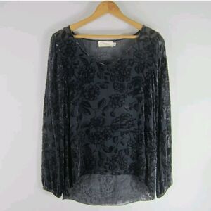 NWOT 4 Love & Liberty JOHNNY WAS Gray Sheer Silk Velvet Floral Tunic L